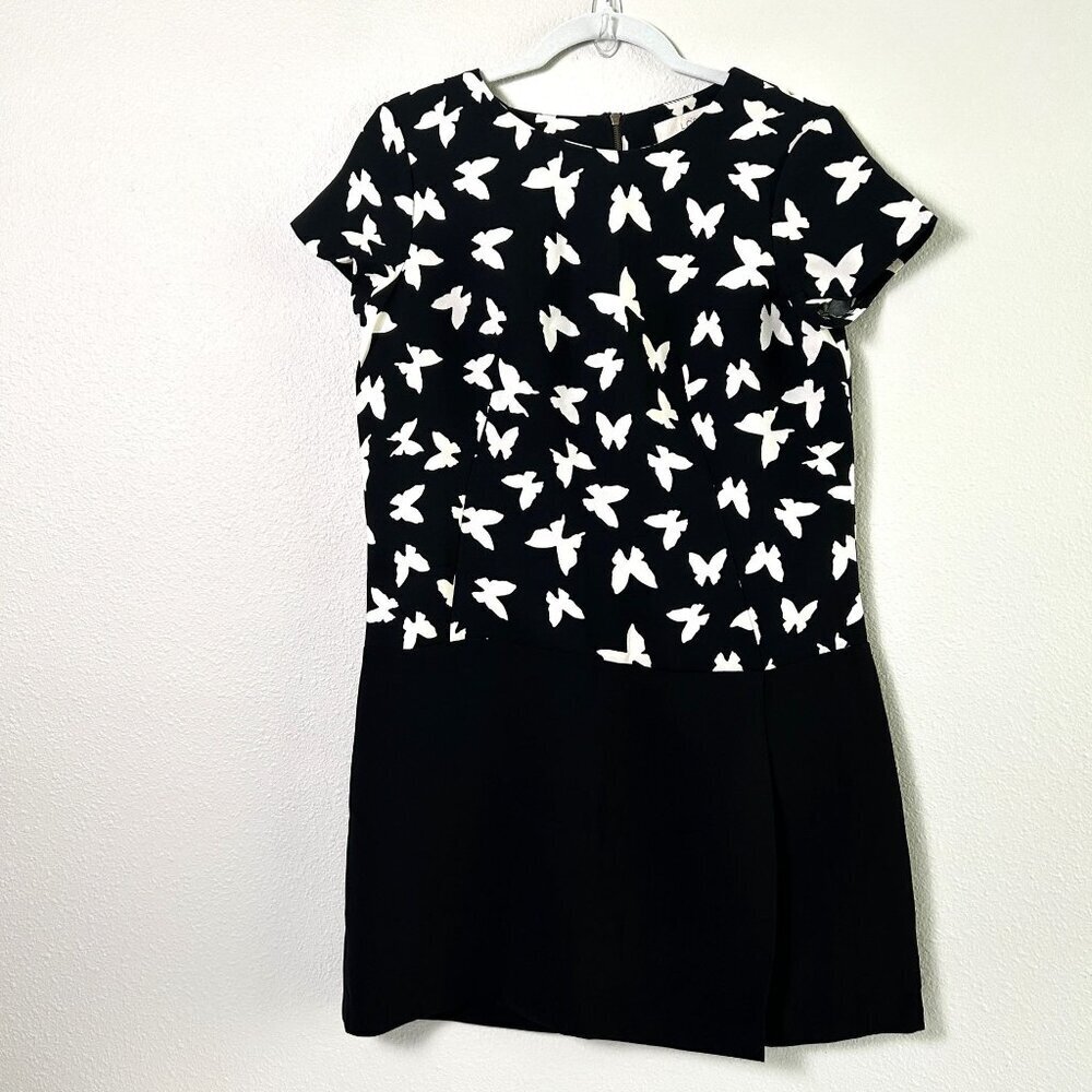 Ann Taylor Loft Drop Waist Dress‎ Petite 6P Black White Butterfly Short Sleeve